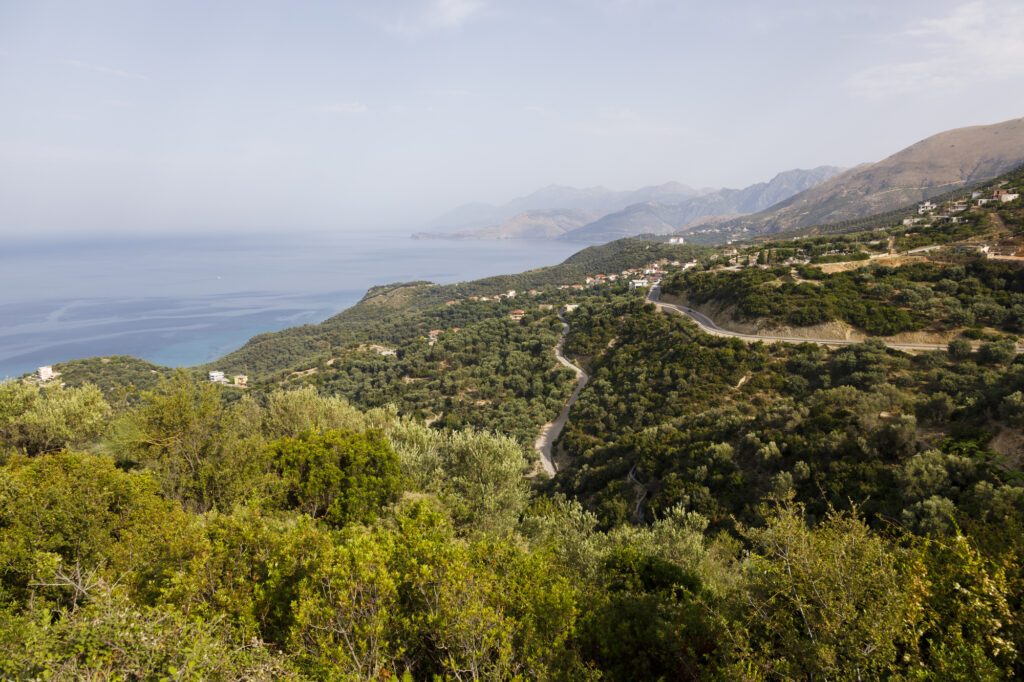 Mediterranean landscape on the Ionian Sea in Albania between Himare and Saranda